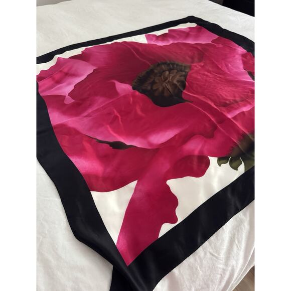 GORGEOUS TALBOTS 100% SILK SCARF 36" SQ RED & ROSE TONES BLACK EDG NEW WITH TAGS - Picture 5 of 5